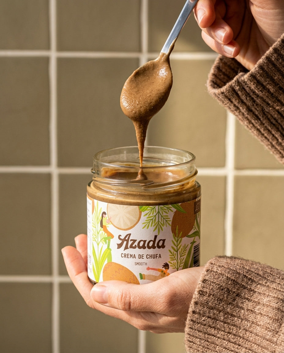 Tarro de crema de chufa bio de Azada, hecha con 100 % chufa ecológica