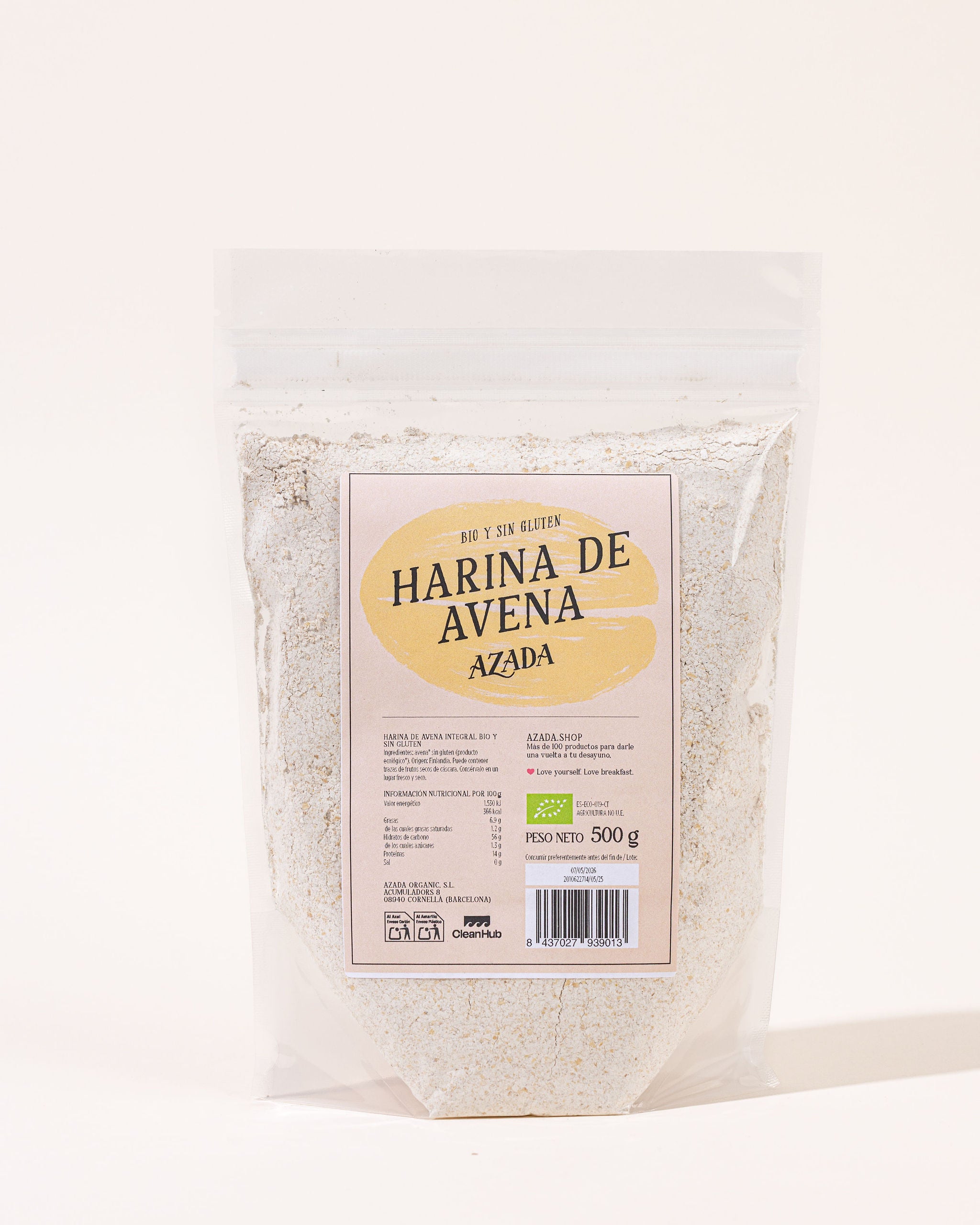 Harina de avena integral bio sin gluten