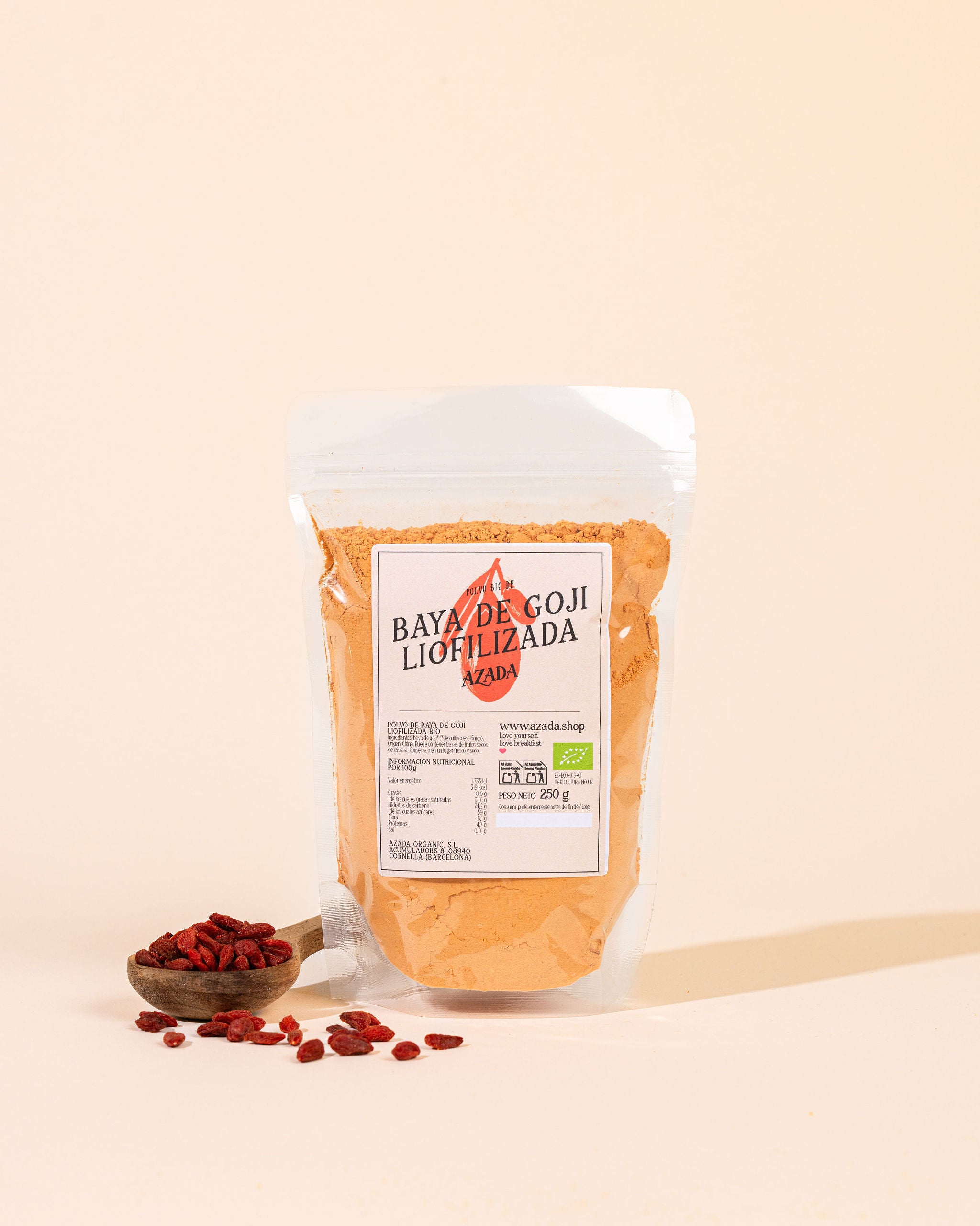 Bayas de goji liofilizadas en polvo bio